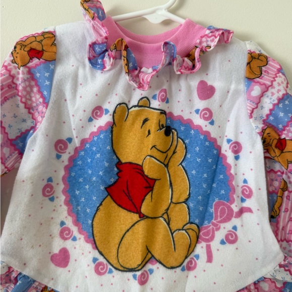 Vintage Disney Girls 4T Winnie The Pooh Kids Pajama Top- RARE patchwork ruffles - Picture 5 of 8